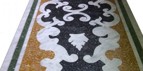 tavolo marmo bianco nero graniglia piano rettangolare mod